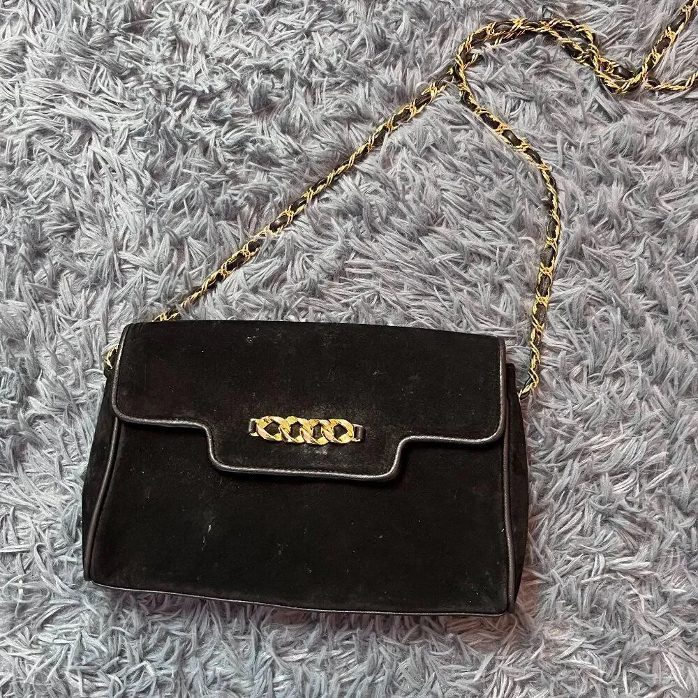 Vintage Amanda Smith Black Suede Crossbody Bag